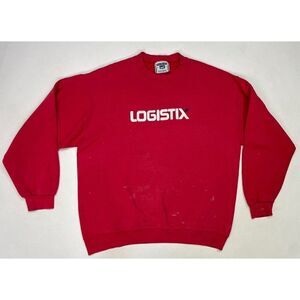 VINTAGE Logistix Graphic Pullover Sweatshirt Men Large Red 90s